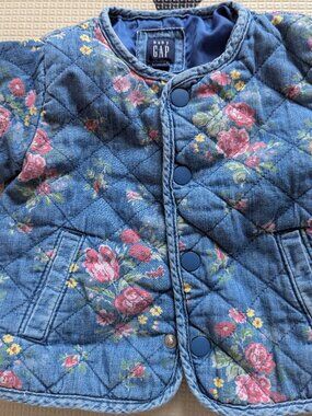 Baby Gap Floral Quilted Denim Jacket – 12–18 Months